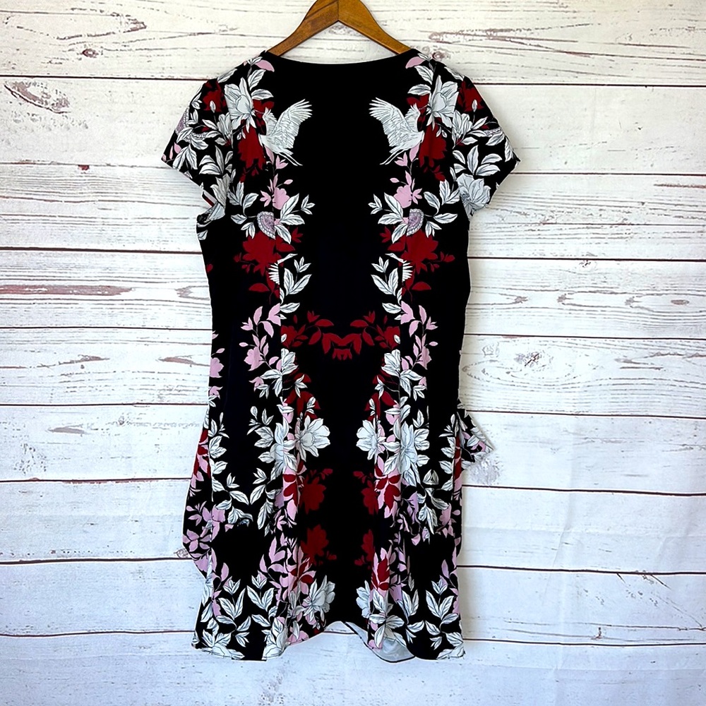 City Chic Floral Zip-Front Black & Pink Dress - Picture 4 of 8